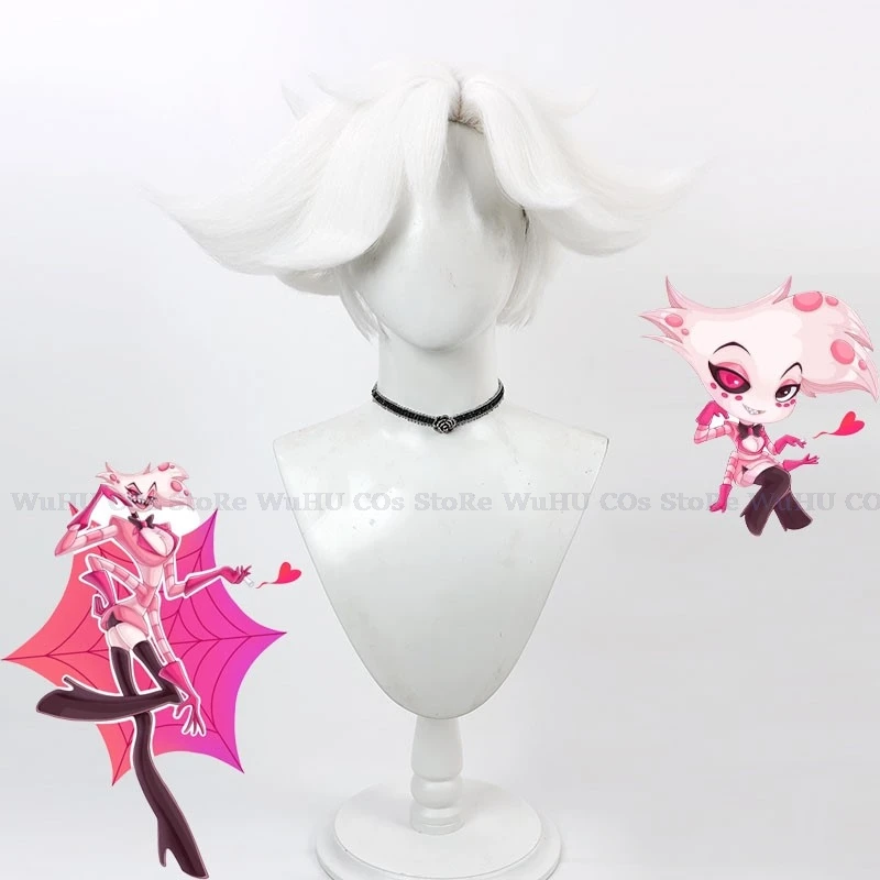 Readystock-Hazbin Cosplay Hotel Dust Angel Cosplay Angel Dust Wig Angel Dust Parrucca Bianca Donna Uomo Parrucca Cosplay Di Halloween