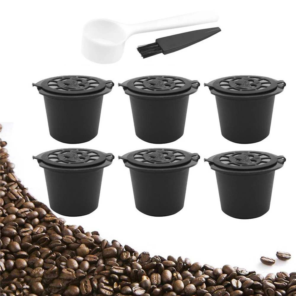 Reusable Nespresso Coffee Capsules Cup With Spoon Brush Black Refillable Capsule Refilling Filter Coffeeware Gift |