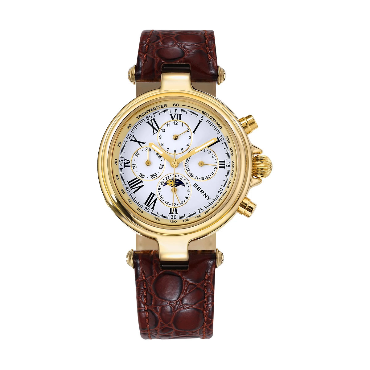 Mechanical Watch Berny Automatic Retro Men Sun&Moon Phase Luxury Luminous Seagull ST1652