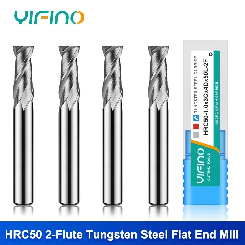 

YIFINO HRC50 2-Flute Flat End Mill Tungsten Steel Carbide For Aluminum Milling Cutter CNC Machining Center Endmills Tools