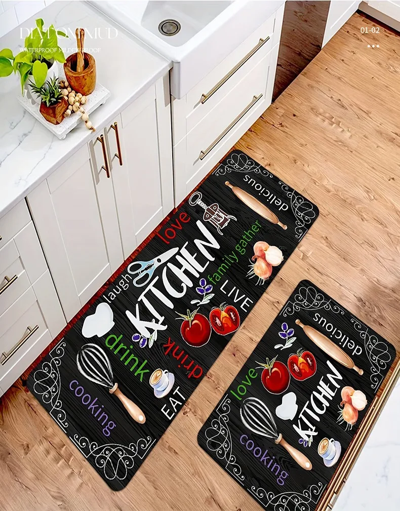 Diatom mud kitchen floor mat non-slip dirty household long strip two-piece set absorbent oil easy to clean