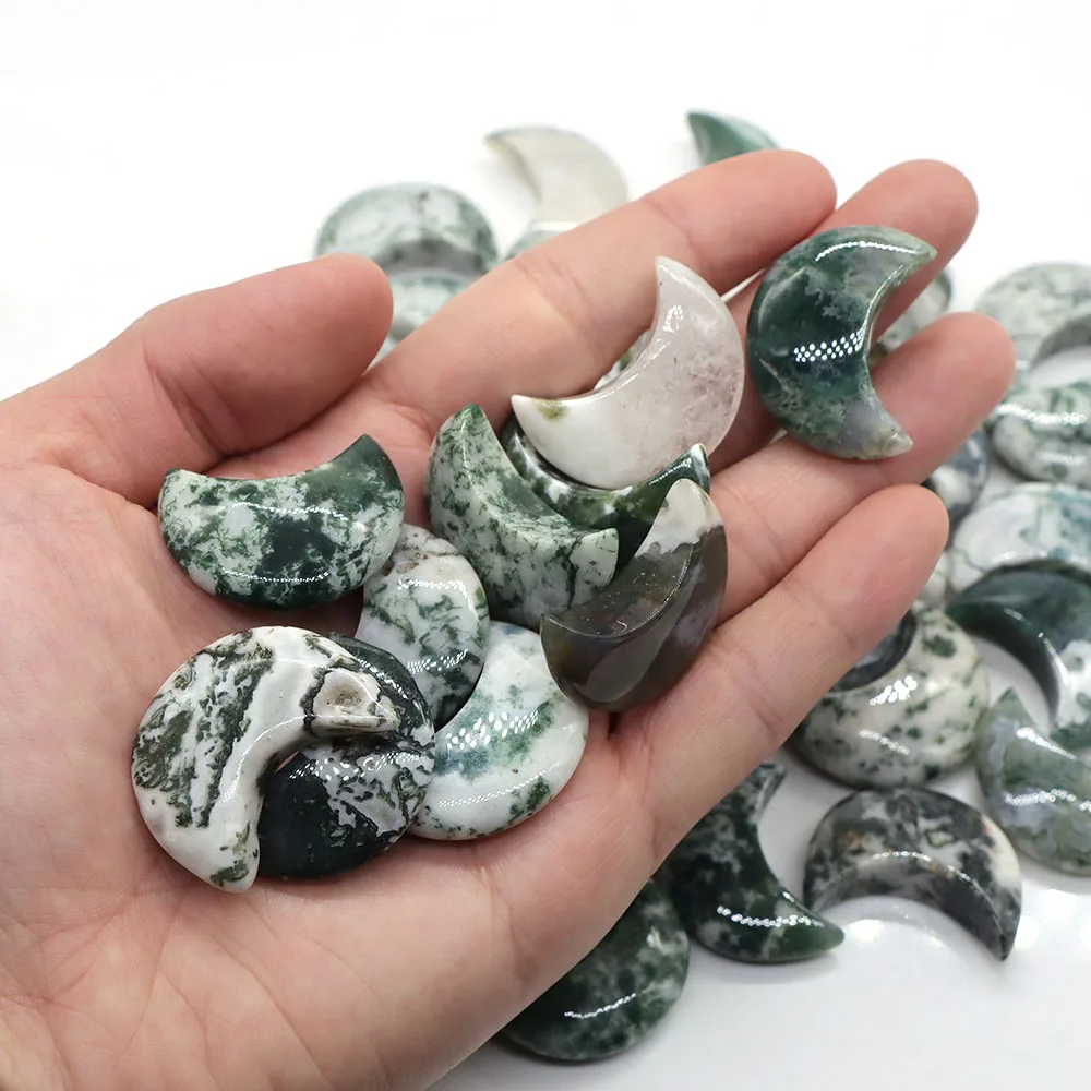 

10 Pcs Moon Shaped Natural Tree Agate Crystals Gemstone Home Decor Healing DIY Stones Necklace Pendant Craft Gift