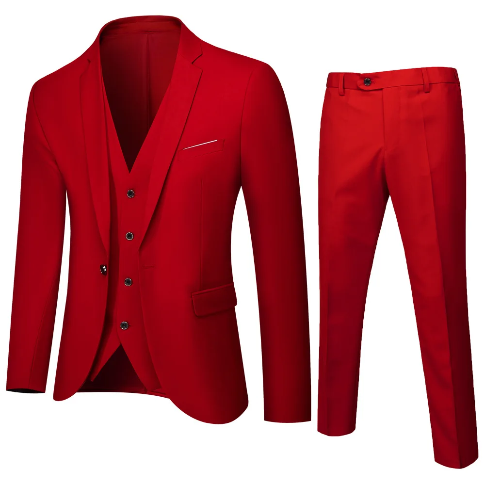 

New Men's Business and Leisure Suit Set for Foreign Trade, Wedding Groom Dress, Suit, Solid Color Three Piece Set