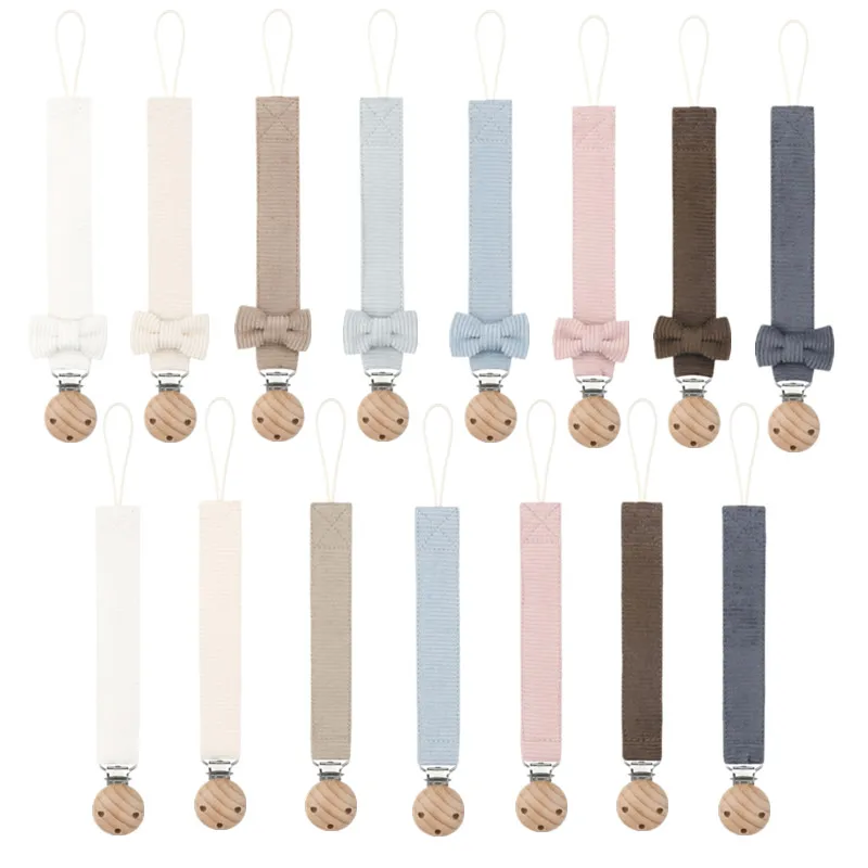 Solid Colours Cotton Baby Pacifier Clip Chain BPA Free Wooden Pacifier Clips Dummy Nipple Holder Newborn Teething Soother Holder baby silicone teether pacifier clip chain koala cartoon animals bpa free food grade baby teething dummy clips holder necklace