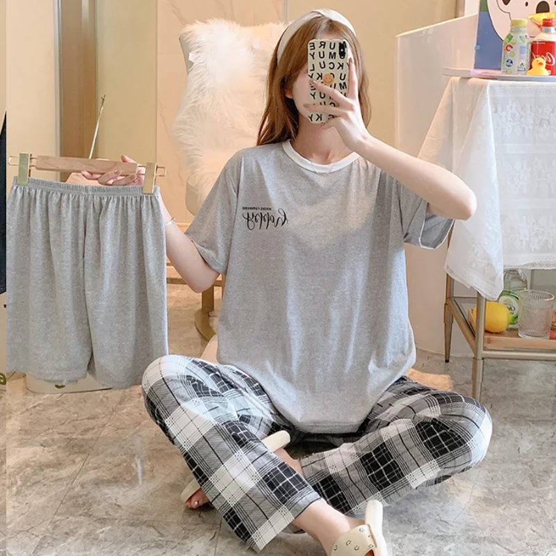 New women's summer three-piece pajamas homewear women short-sleeved trousers cartoon leisure women's homewear pajamas set 4 New women's summer three-piece pajamas homewear women short-sleeved trousers cartoon leisure women's homewear pajamas set - Image 4