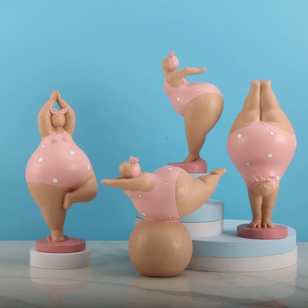 

Fat Lady Decorative Figurines Yoga Gifts Women Statue Home Accents Decoration Arts Office Desk Bookshelf Living Room Ornaments