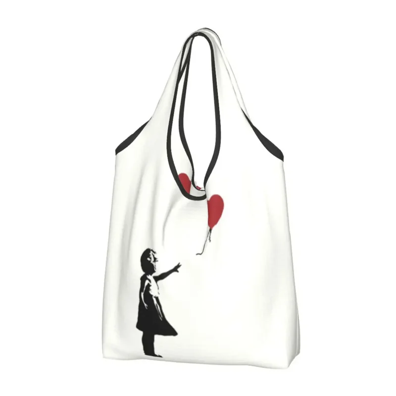 

Kawaii Print Girl With Balloon Banksy Tote Shopping Bags Portable Shoulder Shopper Street Graffiti Art Handbag