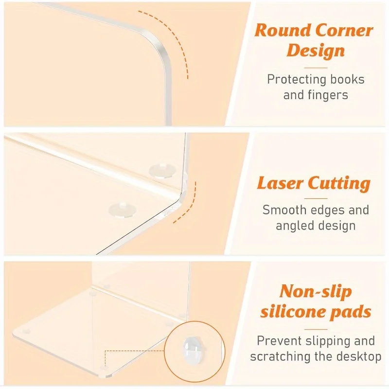 4Pcs Clear Acrylic Bookends L-shaped Desk Organizer Desktop Book Holder School Stationery Office Accessories 5