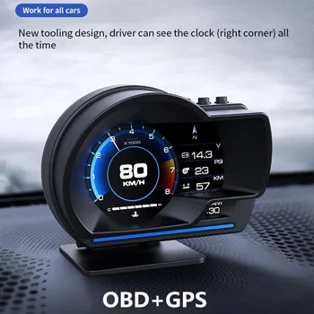 Car Smart Head Up Display OBD2 GPS Digital HUD Speedometer Turbo RPM Alarm Head‑Up Displayer 1