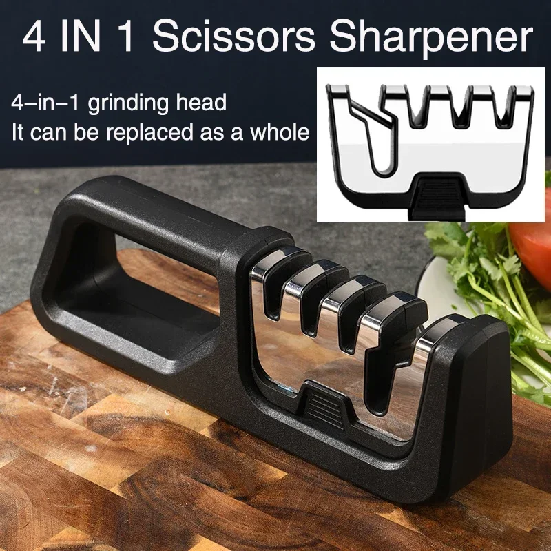4 IN 1 Scissors Knife Sharpener 3 Paragraphs Replaceable Grinding Head Section Knives Accessories Kitchen Gadgets