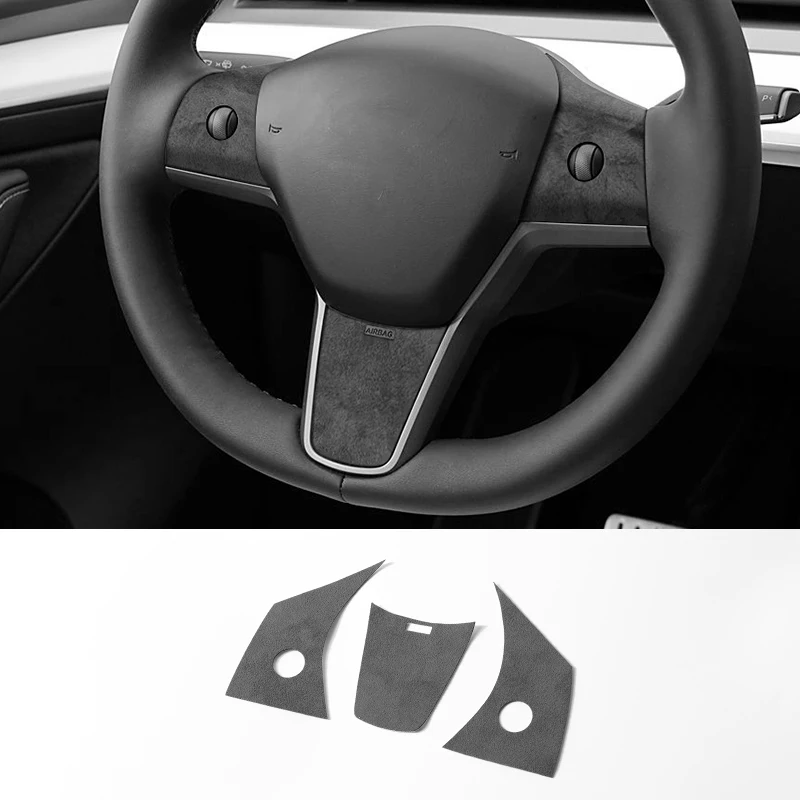 Tesla Model 3(2019-2022)/Model Y(2019-) 스티어링 휠 트림 프레임 스티커 Alcantara 자동차 인테리어 튜닝 액세서리로 제작