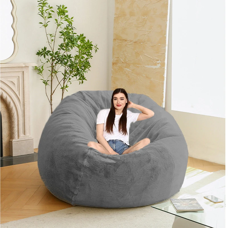 Giant Fur Bean Bag Chair Cover for Kids Adults, (No Filler) Living Room Furniture Big Round Soft Fluffy Faux Fur Beanbag Lazy Sofa Bed Cover (Black