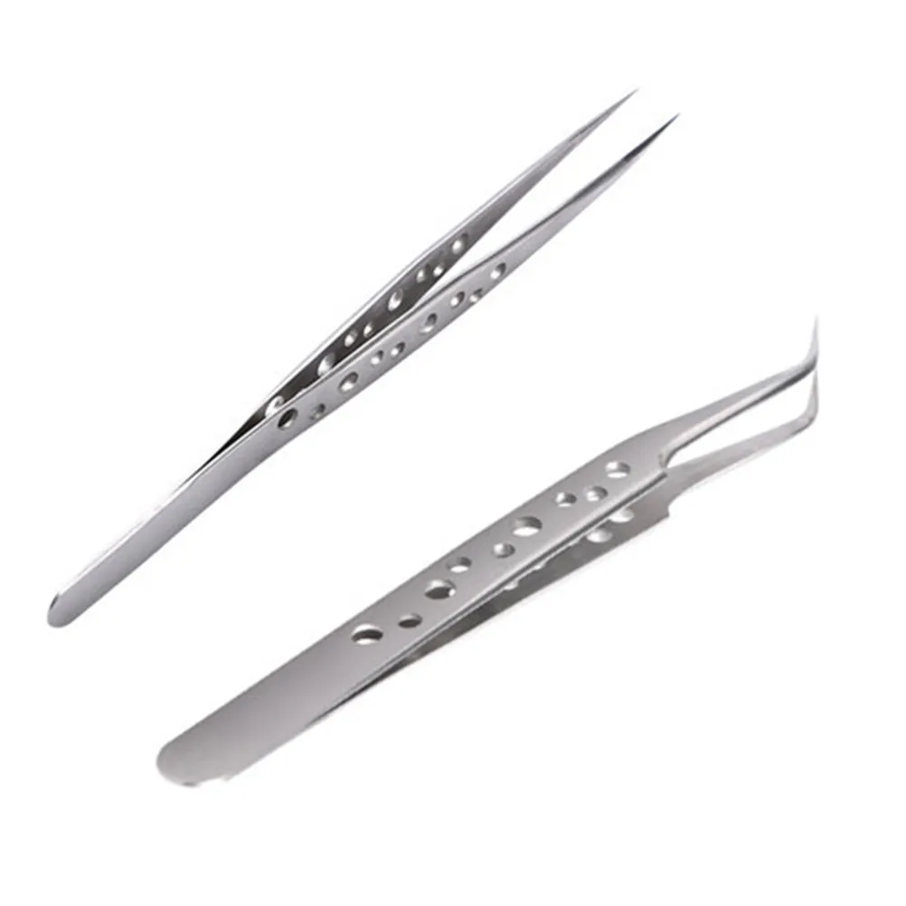 2Pcs 속눈썹 핀셋 정전기 방지 비자성 프리미엄 스틸 매니큐어 네일 도구 전문 개인 사용을 위한 미세한 뾰족한 팁