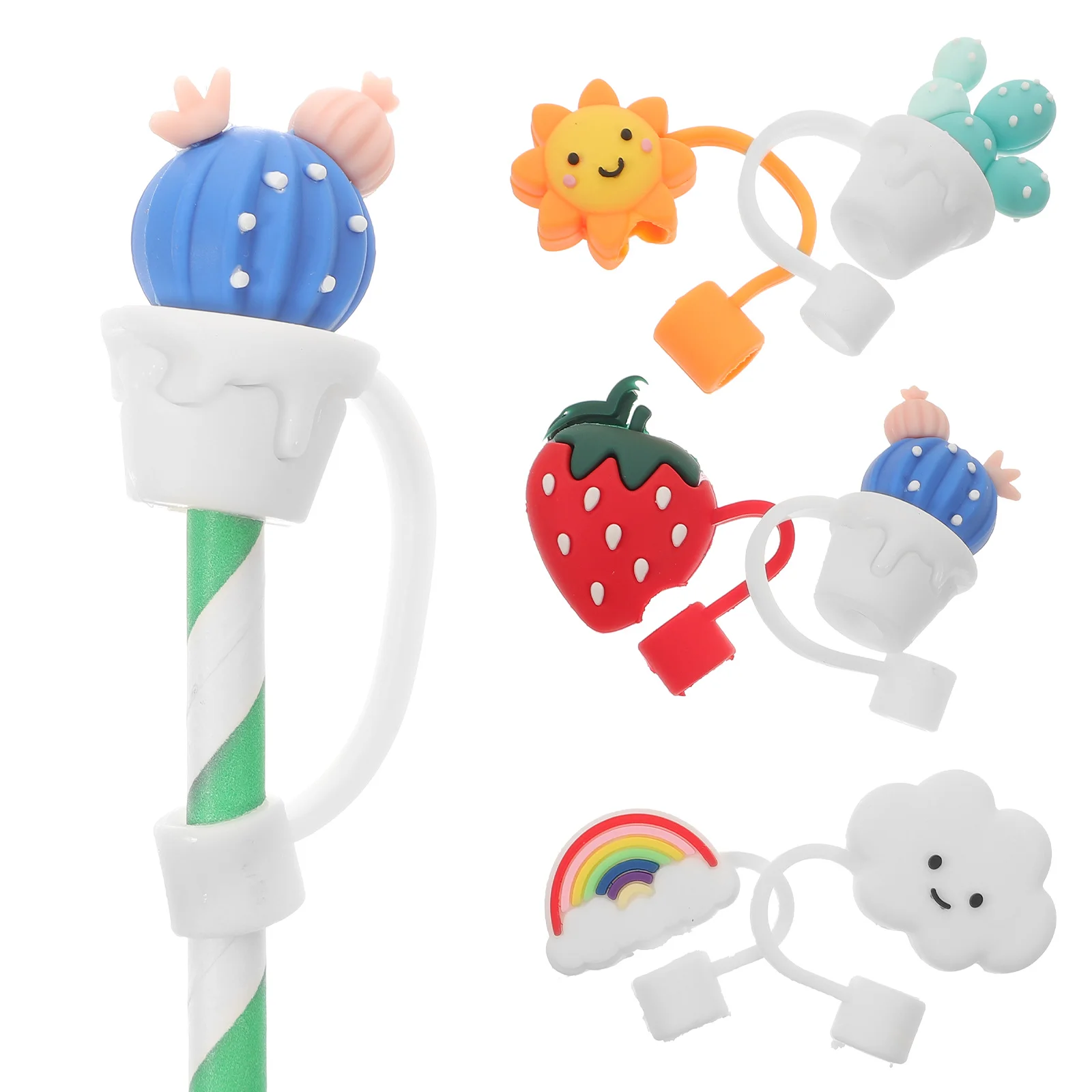 

6 Pcs Silicone Straw Stopper Caps Drinking Cover Straws Reusable Protection Cute Silica Gel Toppers for Tumblers