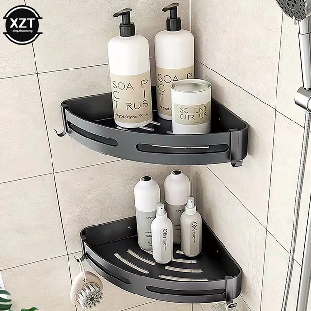 Plastic Bathroom Shelf Organizer Snap Up Corner Shelf Stick Bathroom Corner Shelf  Shower Storage Wall Holder Shampoo Holder - AliExpress