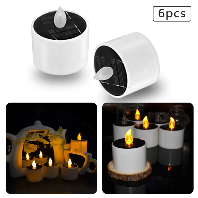 6Pcs Solar Candle Lights Outdoor Decoration Luminous Tea Wax LED Electronic Lamps Christmas Halloween Garden Decoration Lighting halloween decoration vintage kerosene lamp electronic candle led pony lamp creative pumpkin demon light with 3 ag13button battey