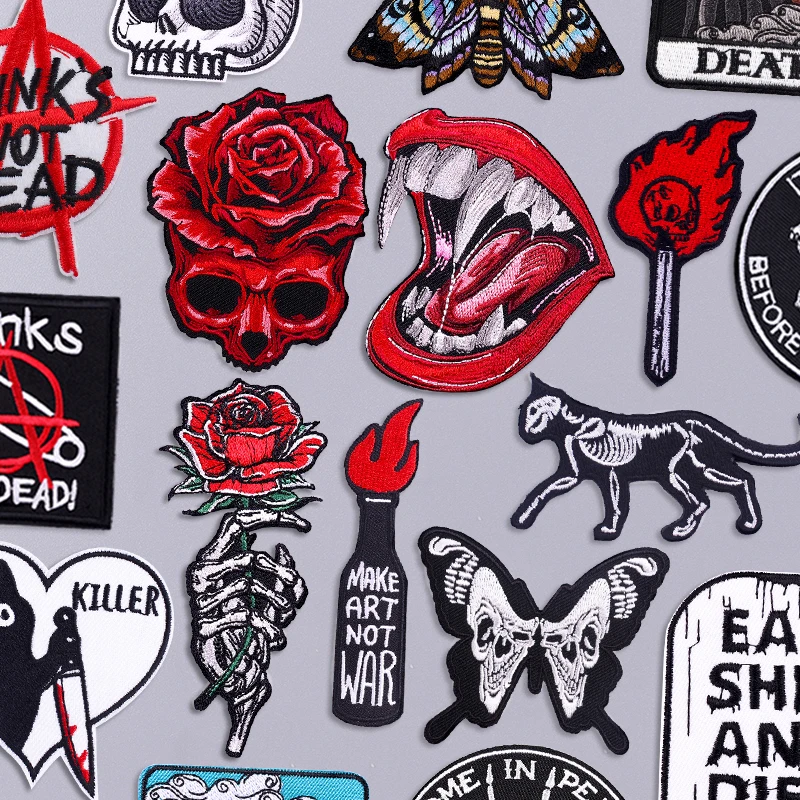 Horror Patch Punk Skull Embroidery Patch Iron On Patches For Clothing Thermoadhesive Patches On Clothes Sewing/Fusible Applique