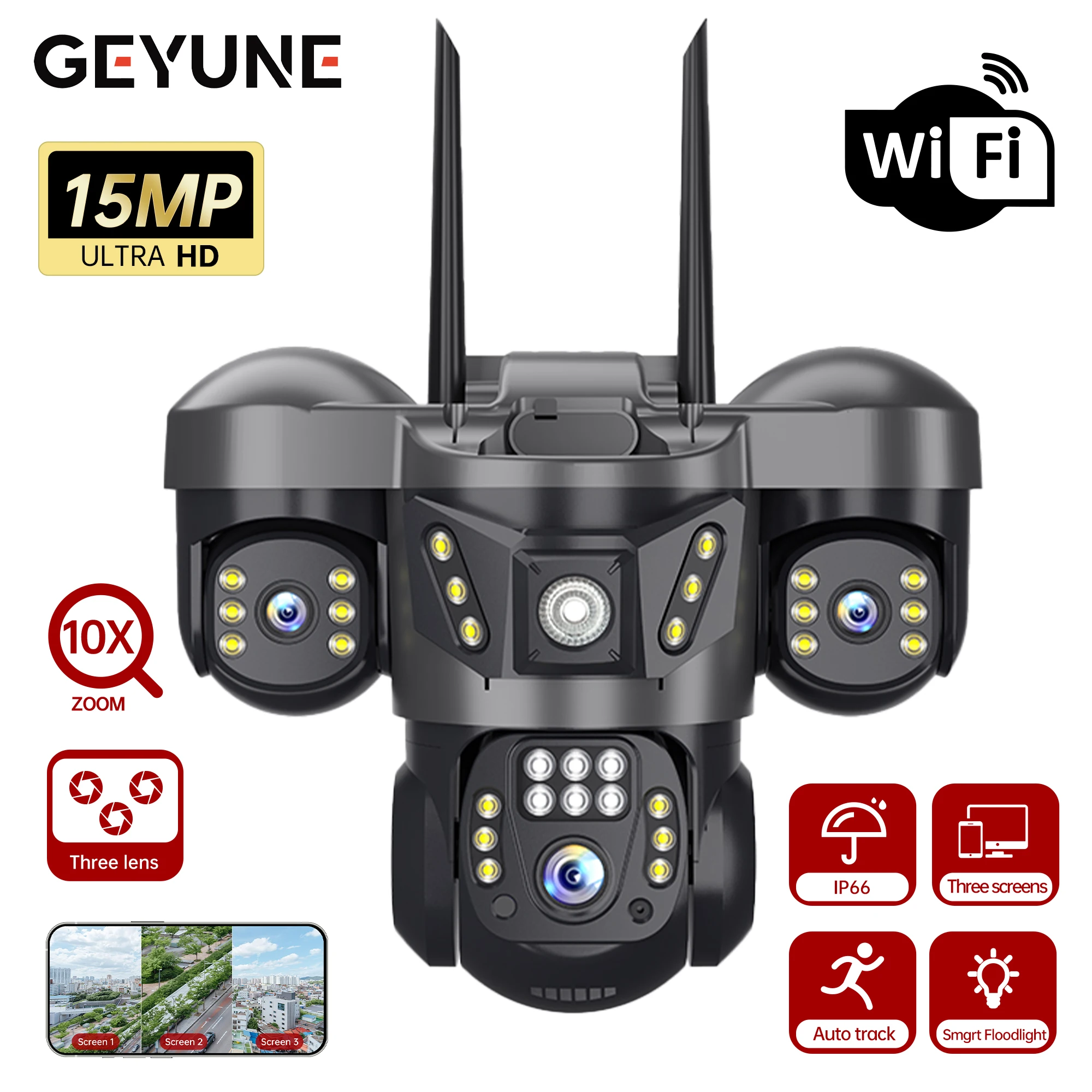 V380 Pro WiFi IP Camera Outdoor 15MP 8K Triple Lenses Triple Screens Security Video Monitor Night Vision Waterproof CCTV Cameras