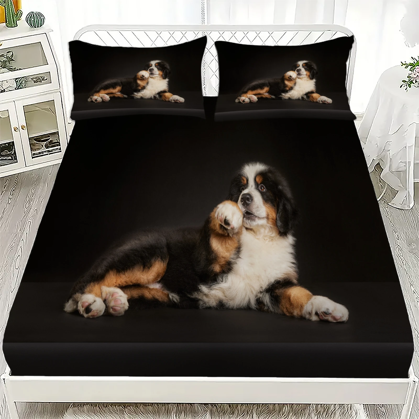 3d-bernese-mountain-dog-fitted-sheet-set-soft-breathable-deep-pocket-bedding