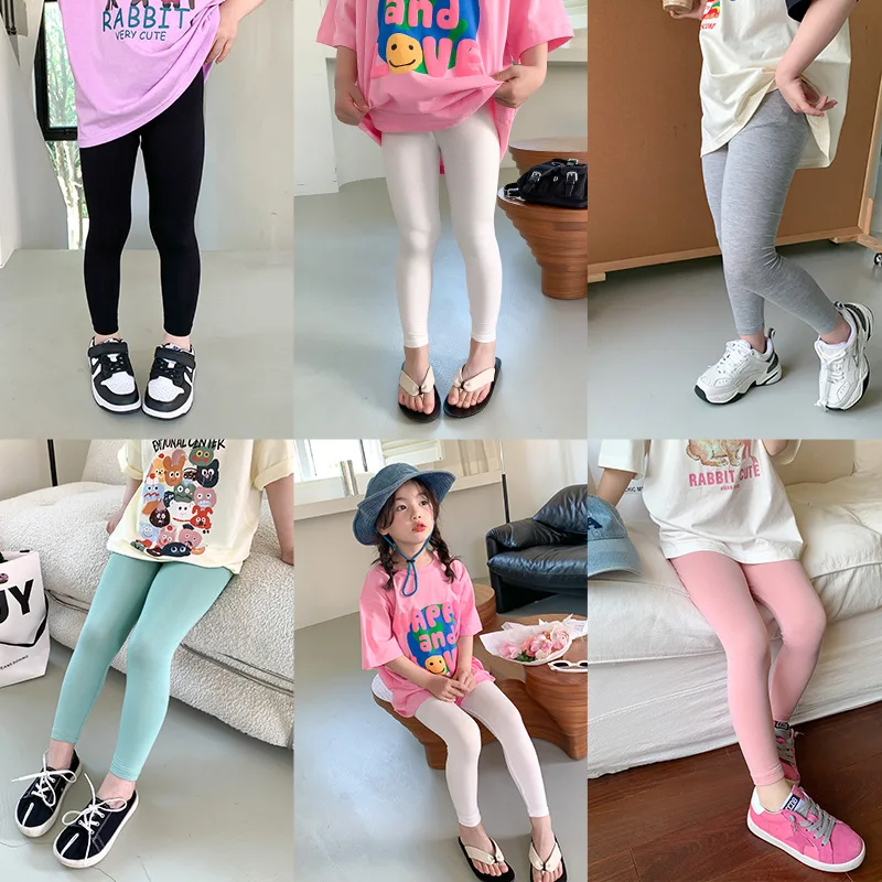 

Summer Baby Leggings Girls Pants Children's Clothing 2023 Girls Summer Thin Underpants Solid Color Elastic Children's Pants