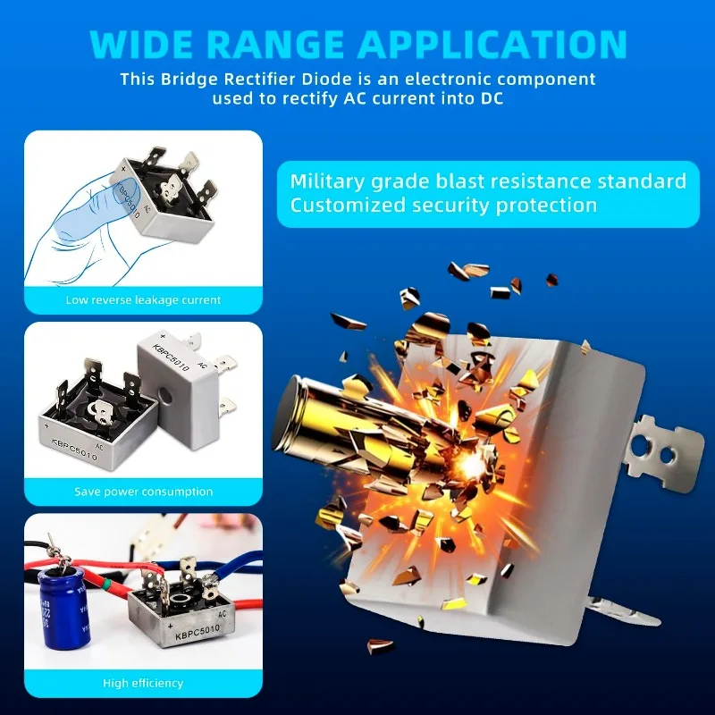 10PCS KBPC5010 Diode Bridge KBPC5010 50A 1000V Diode Bridges Rectifier KBPC 5010 Power Rectifier Electronic Componentes