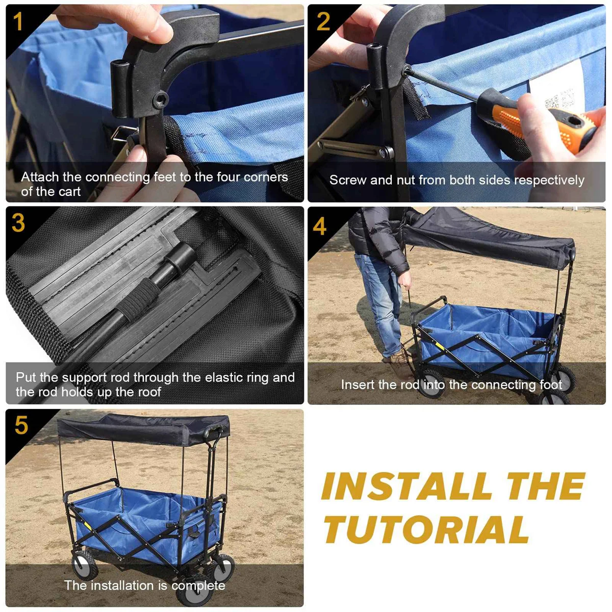 Awning Canopy for Garden Wagon Attachment Sun Shade Cover Trolley Cart Accessories Outdoor Camping Picnic Equipment