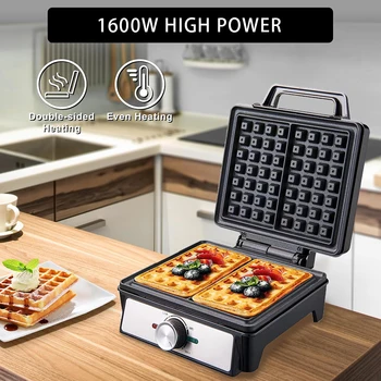 Waffles Maker 2 Slices Adjustable Temperature Electric Breakfast Belgian Waffle Machine Non-Stick Egg Cake Iron Plates 1600W 1