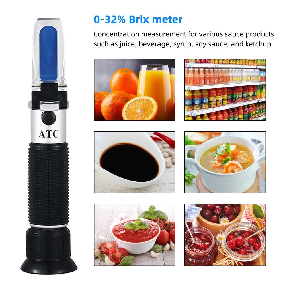 0-32% Brix Refractometer ATC Hand Held Fruit Juice Brix Sugar Beer Optical Test