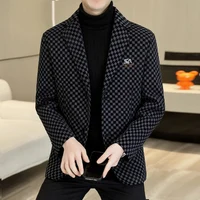 2024 New High Quality Fashion Everything Handsome Trend Leisure Business Men Checkerboard Spring and Autumn Suits 1
