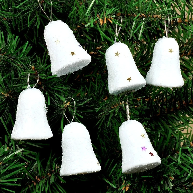 

6Pcs Xmas Jingle Bells DIY Foam Five-Pointed Star Snowball Pendants Crafts Christmas Tree Decoration New Year Party Home Decor