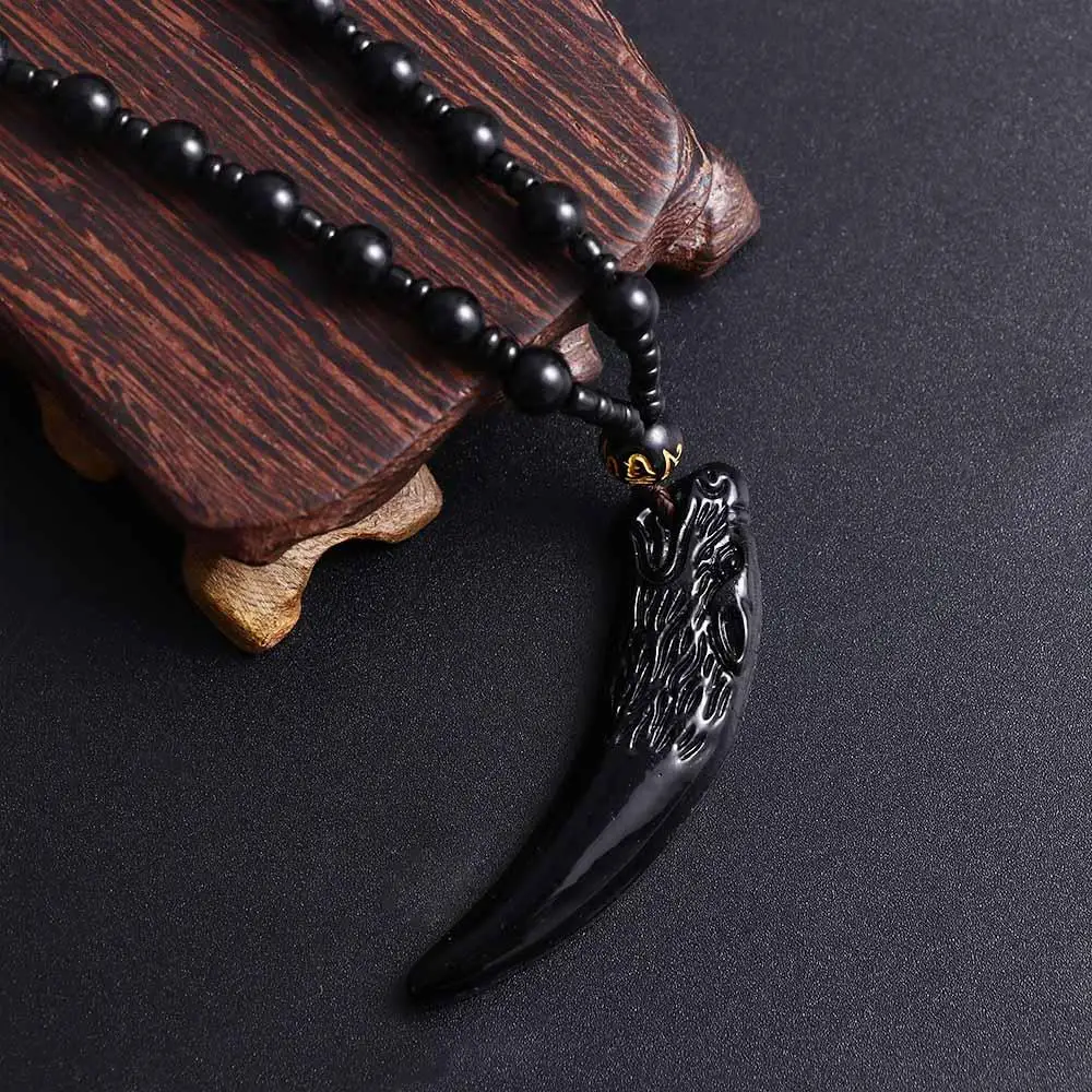 Imitation Jade Wolf Tooth Pendant Temperament Small Bead Chinese Style Necklace Men Necklace Fashion Jewelry Girl