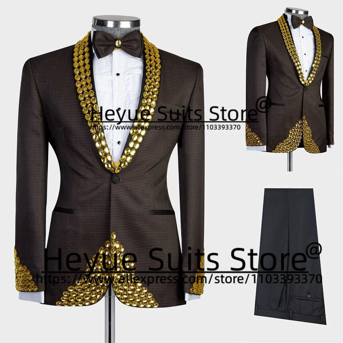 

Customization Dinner Men's Brown Luxuly Suit Slim Fit Shawl Lapel Groom Tuxedos 2 Pieces Sets Casual Male Blazer Costume Homme