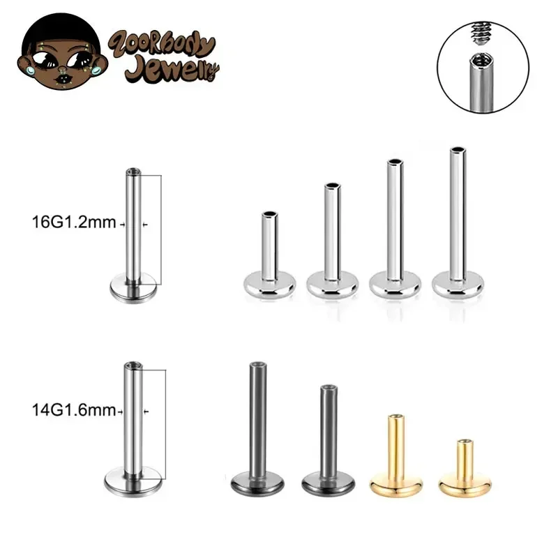 Piercing Jewelry 10PCS G23 Titanium Labret 16G 18G 4/14mm Rod Internal Thread Plug Septum Ear Lips Nose Piercing Tragus Body Jewelry Accessories