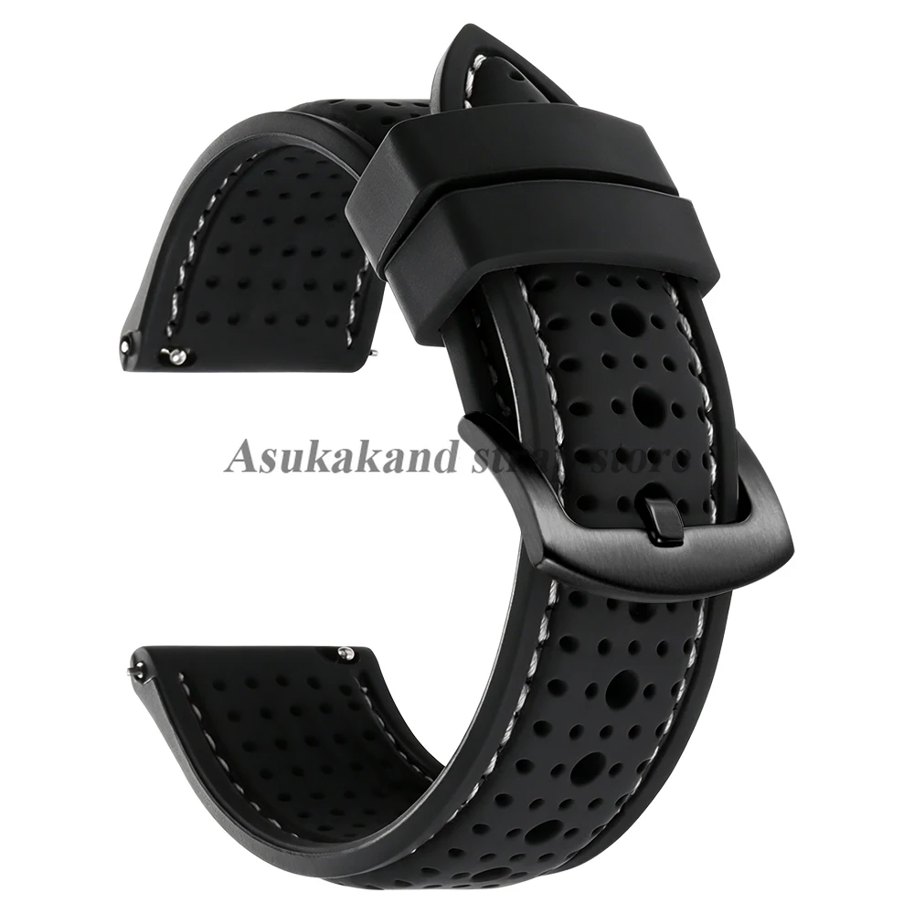 Enhanced Silicone Waterproof Watch Band - Soft, Breathable, Quick Release Wrist Strap