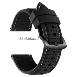 Enhanced Silicone Waterproof Watch Band - Soft, Breathable, Quick Release Wrist Strap - 22mm (Black White - Black)