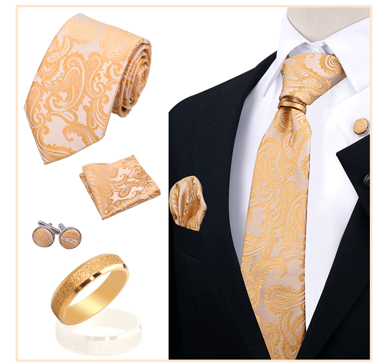 Männer Krawatten mit Ring Brosche Pin Set Marke Designer Paisley Plaid Krawatte Taschentuch Manschettenknöpfe Hochzeit Party Geschenk Männer Zubehör – Detail 35