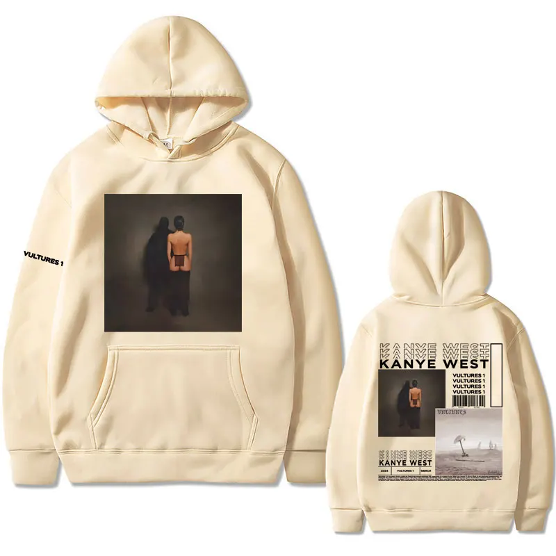 Rapper Kanye West Vultures 1 New Album Cover Double Sided Print Hoodie Men Hip Hop Fashion Hoodies Cool Concert Fans Sweatshirt