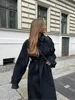 Fashion With Belt Black Woolen Long Coat For Women Oversize Loose Double Button Lapel Overcoat Autumn Lady High Street Outerwear 4