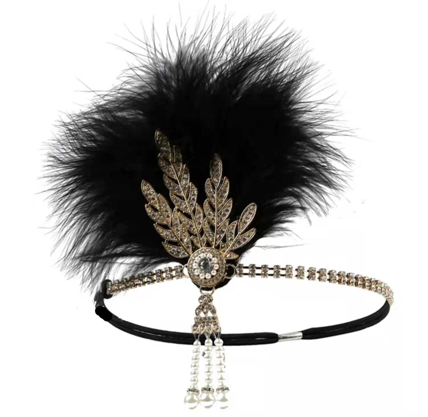 Bandeau Charleston Mesdames noir et perles gants 1920 tambour robe fantaisie 