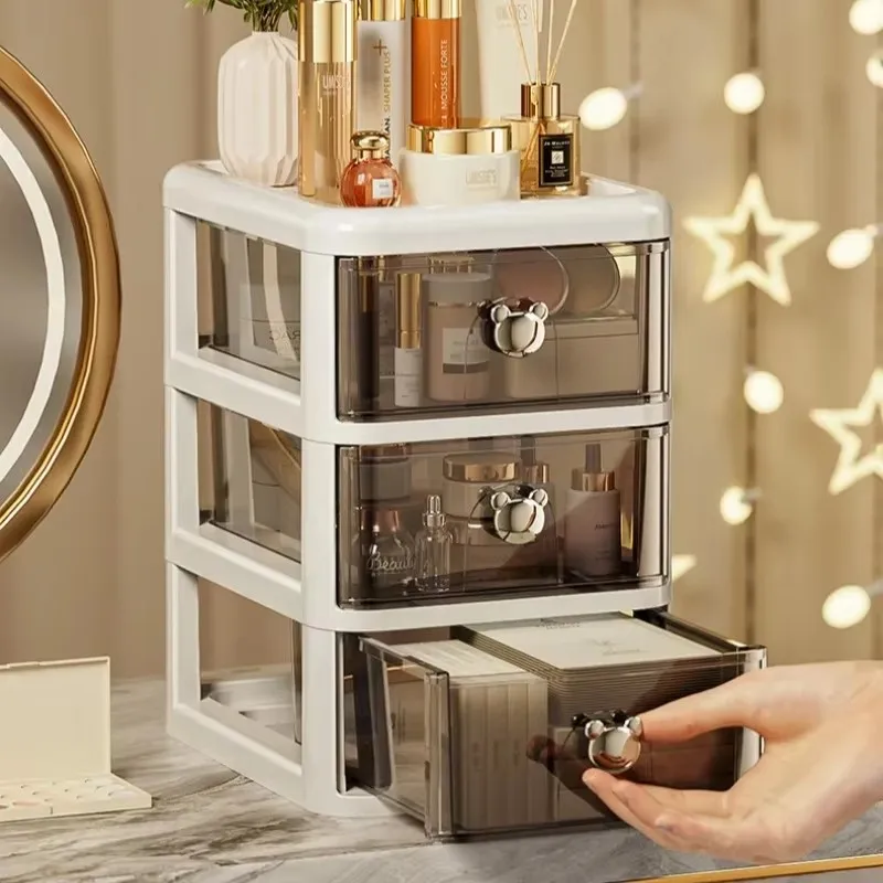 Cartoon Multi-Layer Desktop Organizer Tabletop Storage Box with Dustproof Drawer for Office Desk Stationery Cosmetic Storage