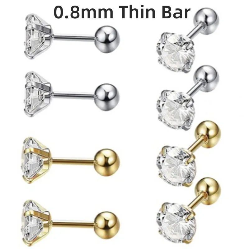 

50PCS Body jewelry-Men Women Stainless Steel Earring Ear Stud Tragus/Helix Bar/Stud CZ Gems Prong set 3mm 4mm 5mm 6mm 7mm 8mm