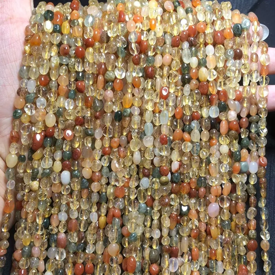 

Fengbaowu Natural Colorful Rutilated Quartz Oval Beads Jewelry Making For Bracelet Necklace Reiki Healing Stone DIY Accessories