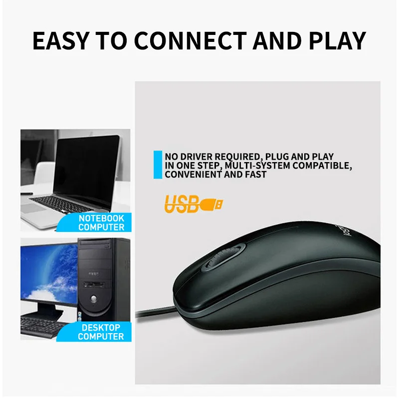 Top original Logitech M91P wired mouse business office Home computer Notebook Plug and Play USB wired mouse M90 wired mouse