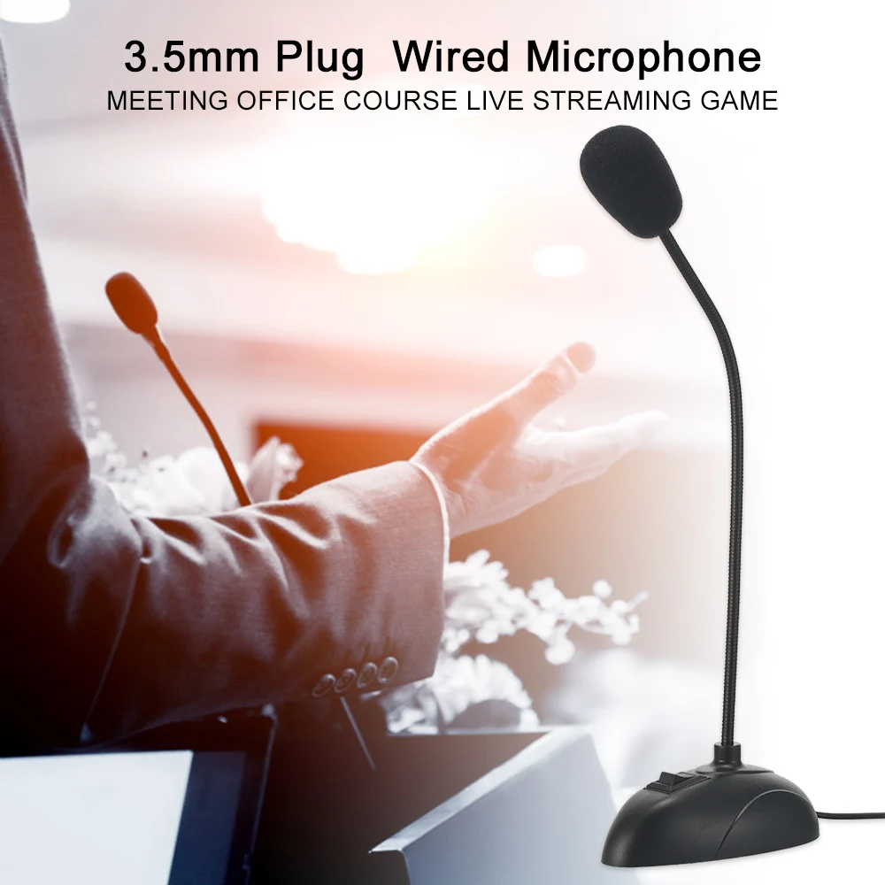 미니 구즈넥 마이크 3.5mm 플러그 - 컴퓨터 PC 노트북용 유연한 스탠드 유선 데스크탑 마이크