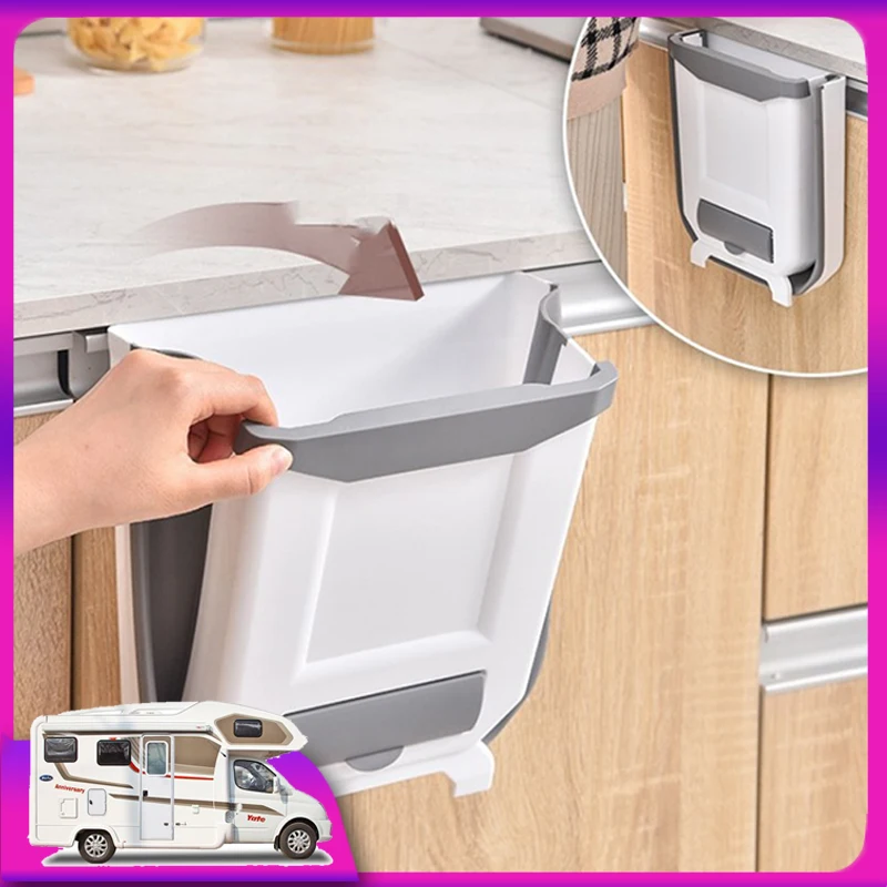RV Foldable Trash Can Camping Car Accessory Caravan Motorhome Home Car Kitchen Equipment  Car Storage Garbage Can New bathroom accessory set stylish anthracite 5 pcs plastic toothbrush holder liquid and solid soap dispenser toilet brush trash can