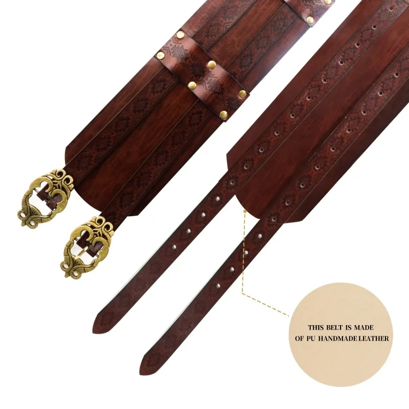 Vikings Belt Wide PU Leather Medieval Larp Costume Men Women SCA Waist Armor Corset Heavy Belt Celtic Halloween Emboss Adult