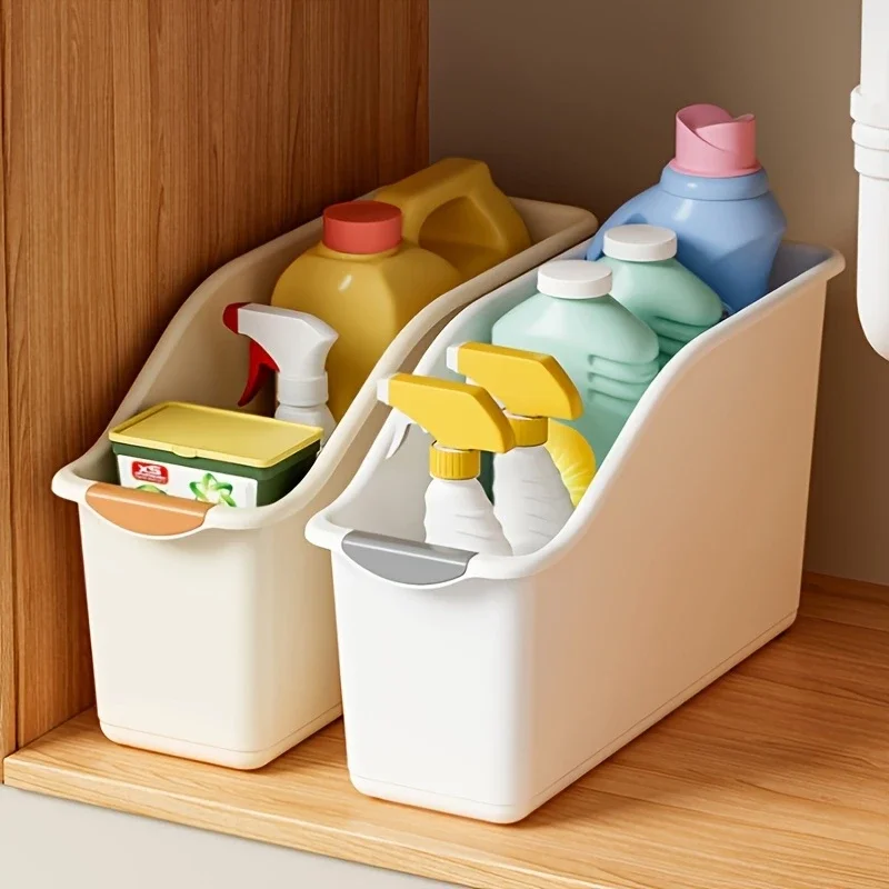 Curved Plastic Storage Bins Set - Multipurpose Home Organization Boxes for...