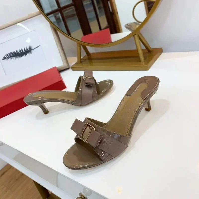 Summer New Versatile Slim Heel Open Toe Slippers with Mid Heel Women's Sandals