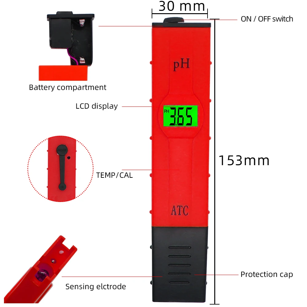 High Accuracy PH Meter LCD Backlight Digital Water Quality Detector Original Pocket Pen Water Analyzer Drinking Pool