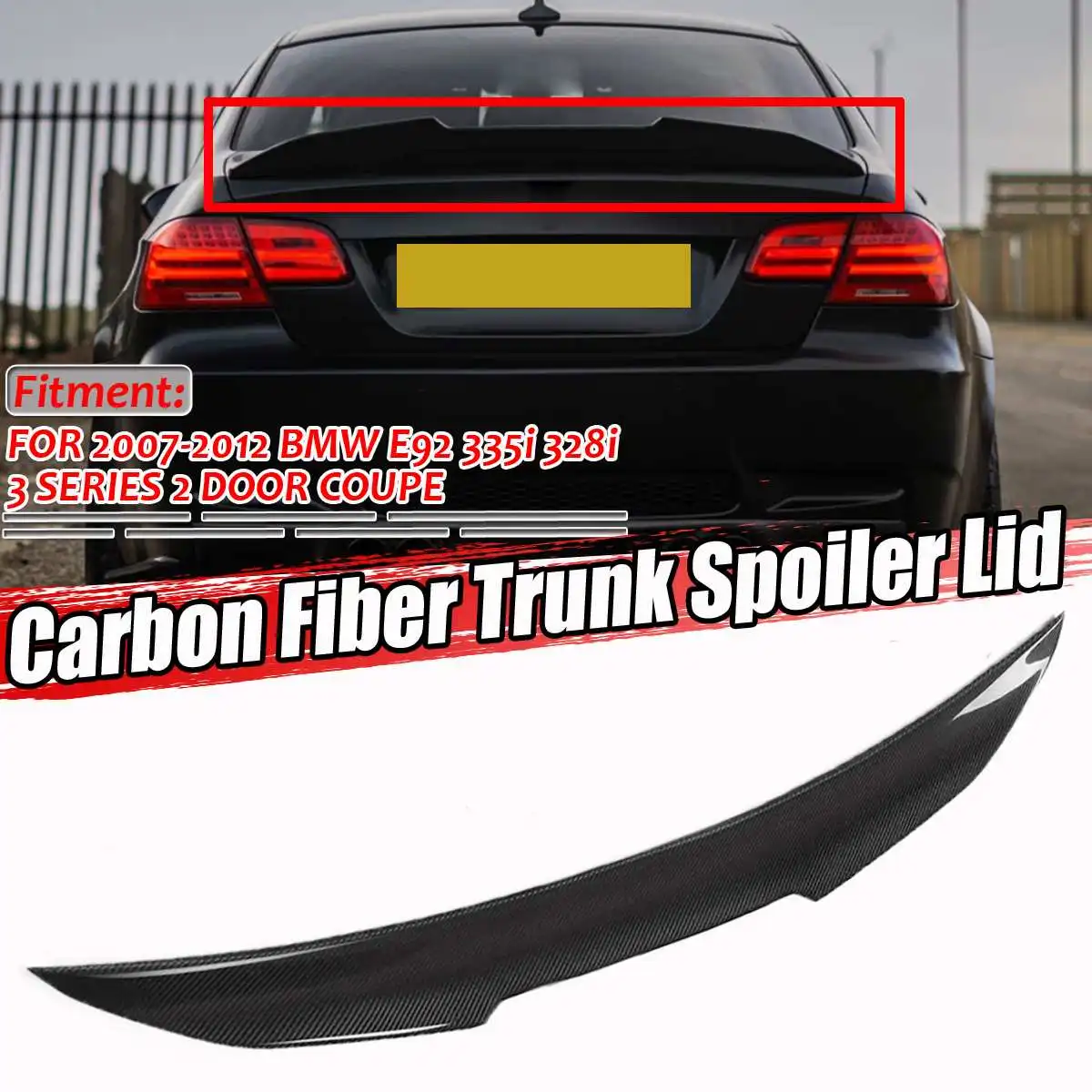 

Real Carbon Fiber Car Rear Trunk Spoiler Lip Extension PSM/M4/P Style FOR BMW E92 335i 328i 3 SERIES 2 DOOR COUPE 2007-2012